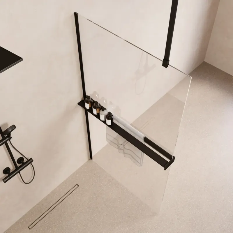 Betrouwbaar Saniclear Bright inloopdouche 100cm met handdoekhouder en helder glas zwart mat