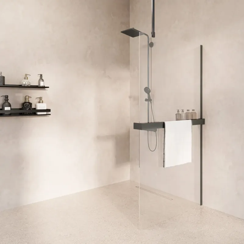 Saniclear Bright inloopdouche 100cm met handdoekhouder en helder glas verouderd ijzer - gunmetal Tijdelijk Beschikbaar