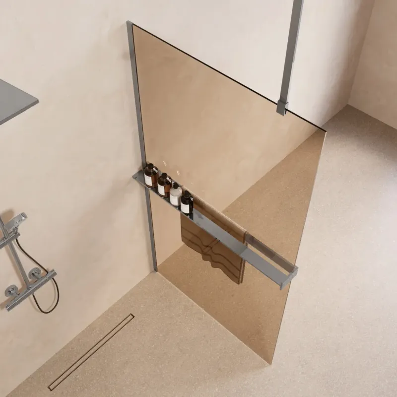 Saniclear Bright inloopdouche 90cm met handdoekhouder en bronsglas chroom Hoge Kwaliteit