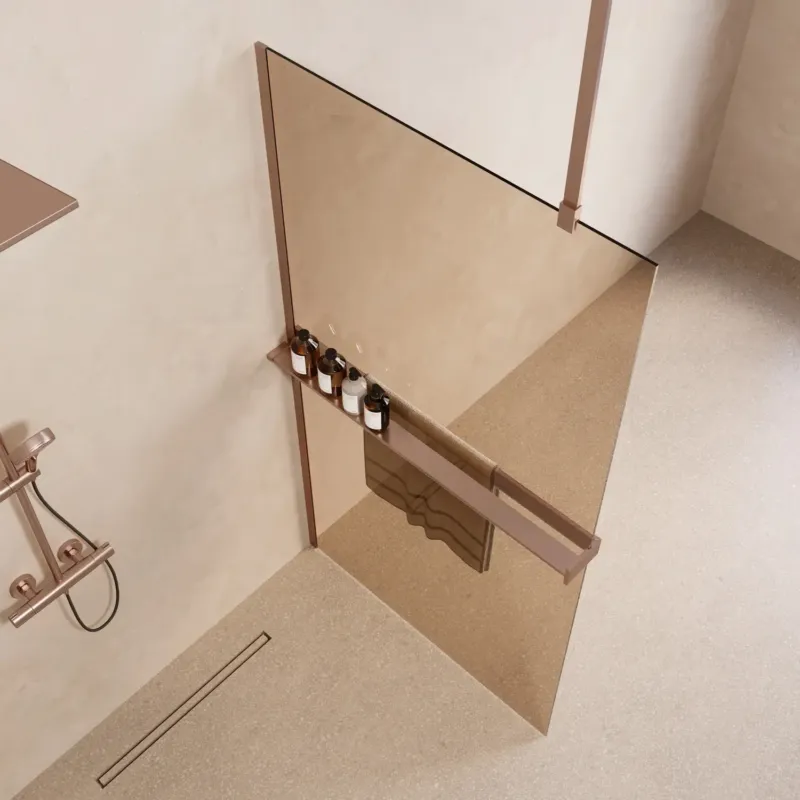 Express Levering Saniclear Bright inloopdouche 120cm met handdoekhouder en bronsglas geborsteld koper