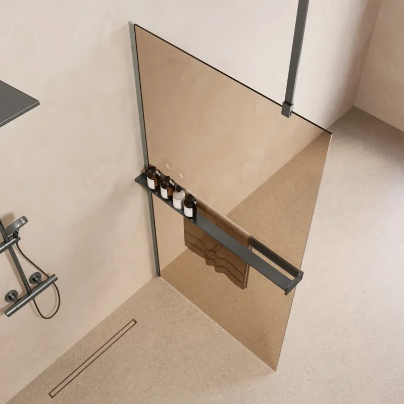 Saniclear Bright inloopdouche 80cm met handdoekhouder en bronsglas verouderd ijzer - gunmetal Nieuw
