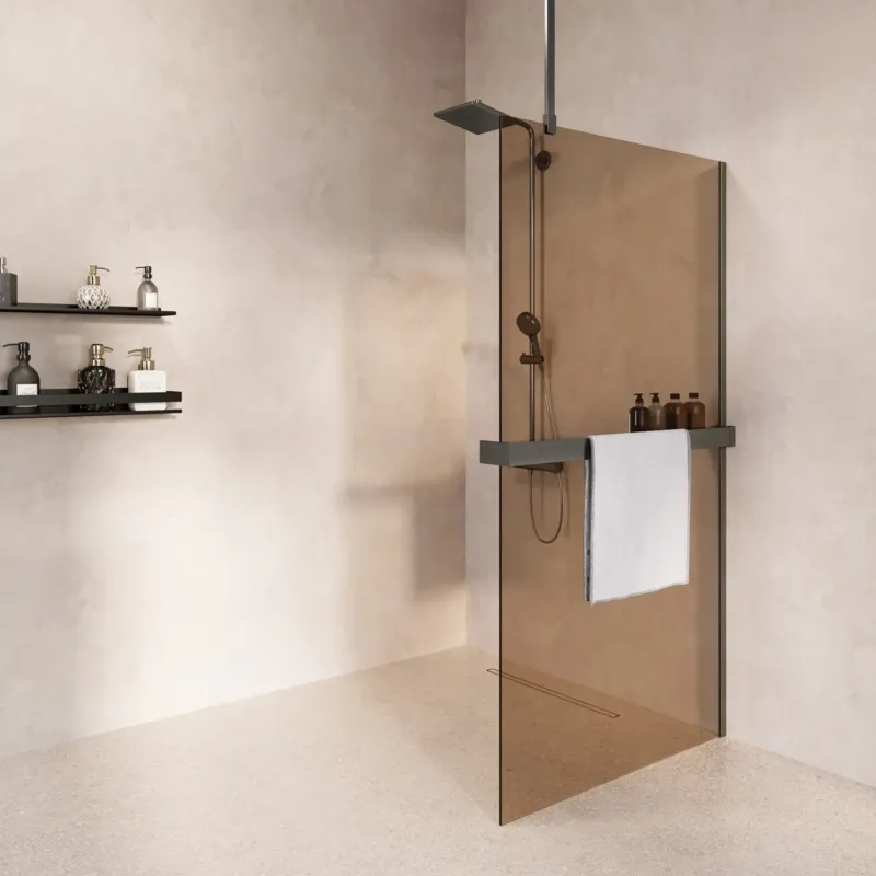 Saniclear Bright inloopdouche 100cm met handdoekhouder en bronsglas verouderd ijzer - gunmetal Nu Kopen