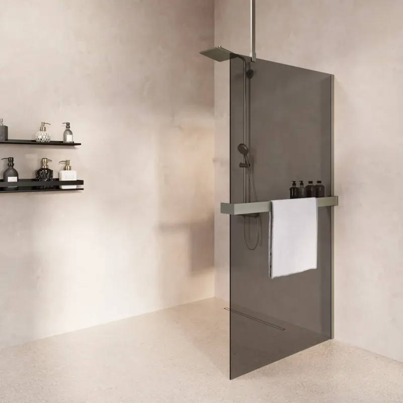 Saniclear Bright inloopdouche 90cm met handdoekhouder en rookglas RVS Populair