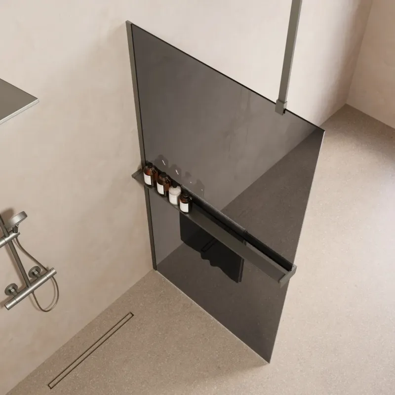 Saniclear Bright inloopdouche 100cm met handdoekhouder en rookglas RVS Rechtstreeks Van De Fabrikant