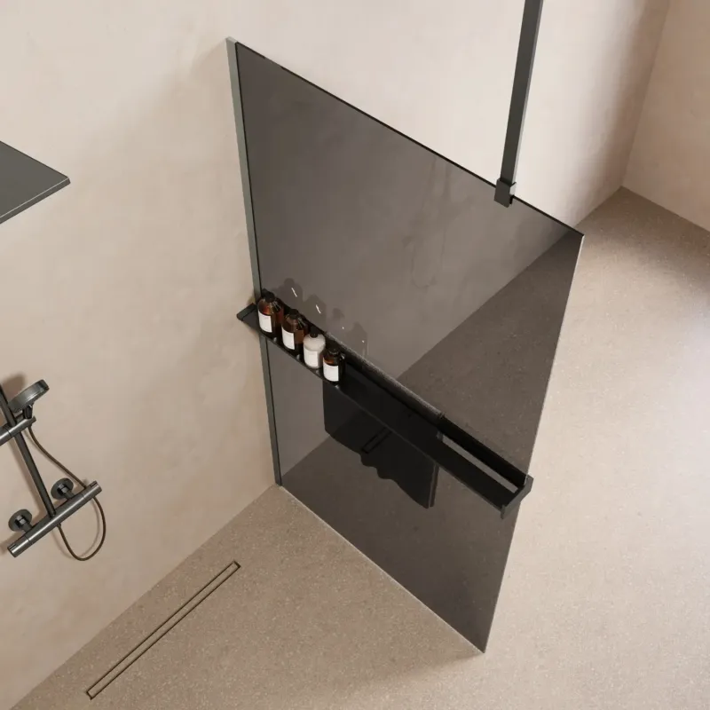Saniclear Bright inloopdouche 90cm met handdoekhouder en rookglas verouderd ijzer - gunmetal Finale Uitverkoop