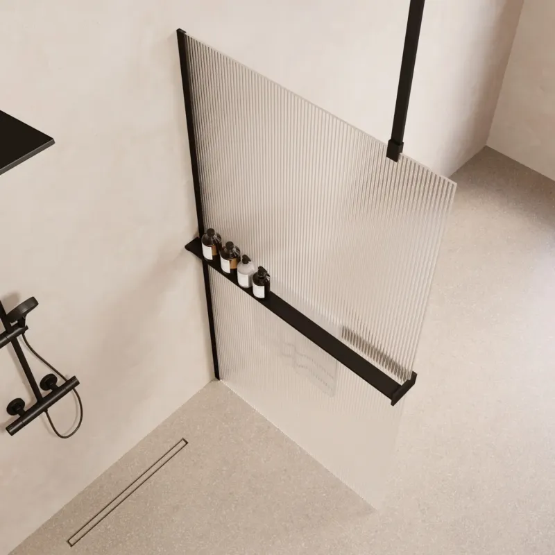 Saniclear Bright inloopdouche 120cm met handdoekhouder en ribbelglas zwart mat Korting