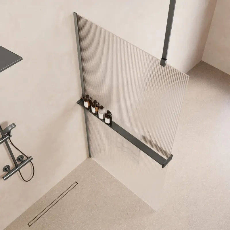 Gereduceerde Prijs Saniclear Bright inloopdouche 90cm met handdoekhouder en ribbelglas verouderd ijzer - gunmetal