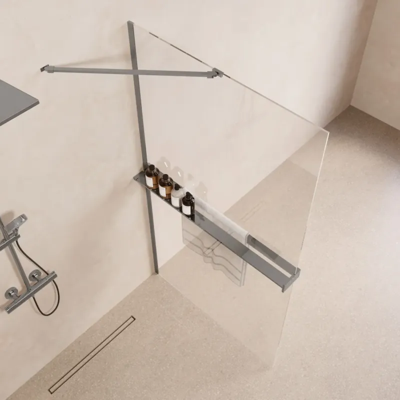 Direct Beschikbaar Saniclear Oblique inloopdouche 90cm met handdoekhouder en helder glas chroom