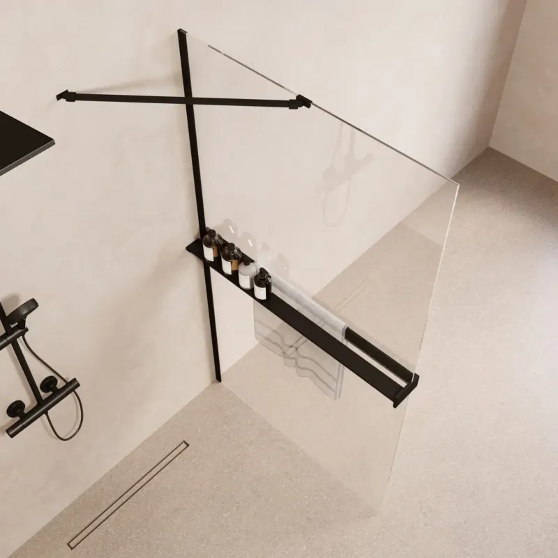 Saniclear Oblique inloopdouche 80cm met handdoekhouder en helder glas zwart mat Bestel Nu