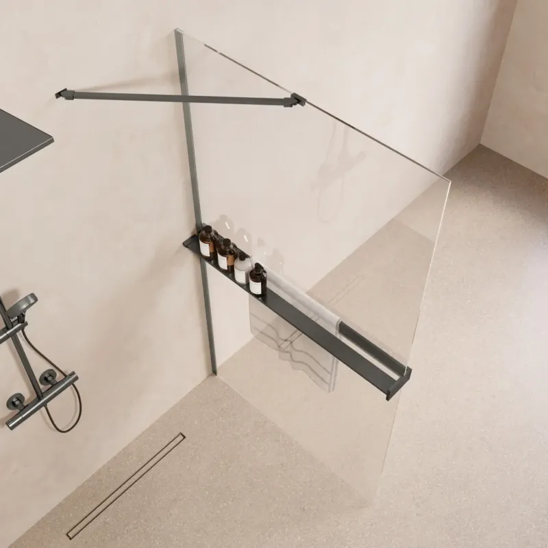 Dagaanbieding Saniclear Oblique inloopdouche 90cm met handdoekhouder en helder glas verouderd ijzer - gunmetal
