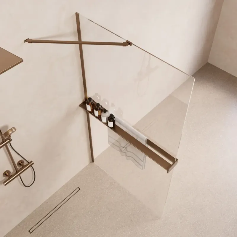 Beperkt Aanbod Saniclear Oblique inloopdouche 90cm met handdoekhouder en helder glas verouderd messing