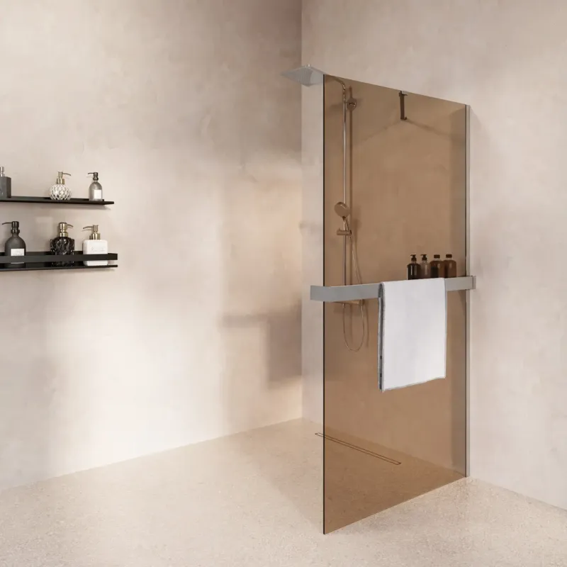 Beperkte Voorraad Saniclear Oblique inloopdouche 80cm met handdoekhouder en bronsglas chroom