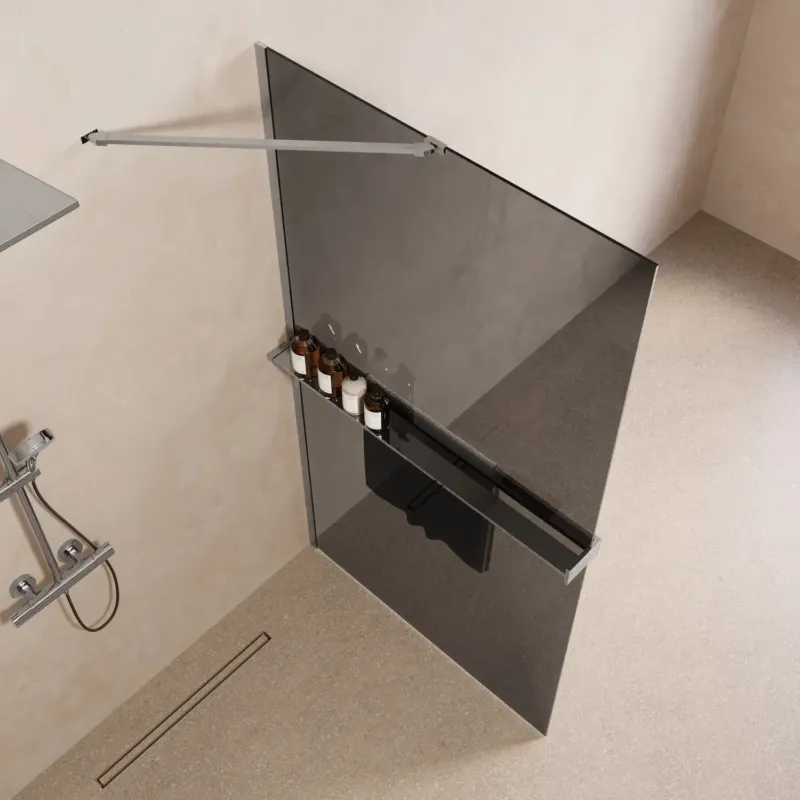 Populair Saniclear Oblique inloopdouche 90cm met handdoekhouder en rookglas chroom