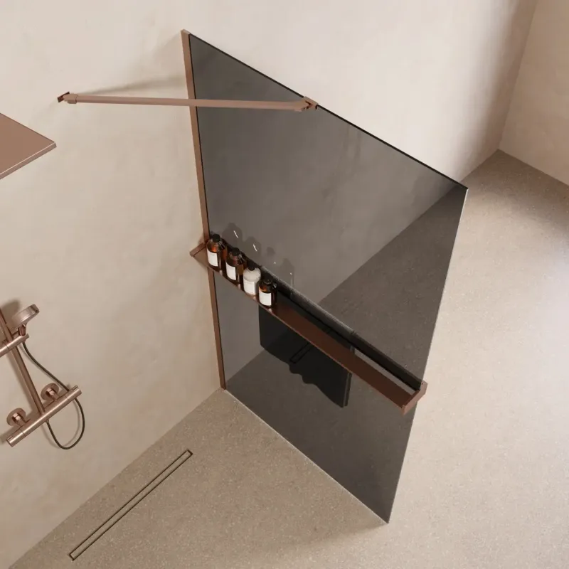 Betrouwbaar Saniclear Oblique inloopdouche 90cm met handdoekhouder en rookglas geborsteld koper