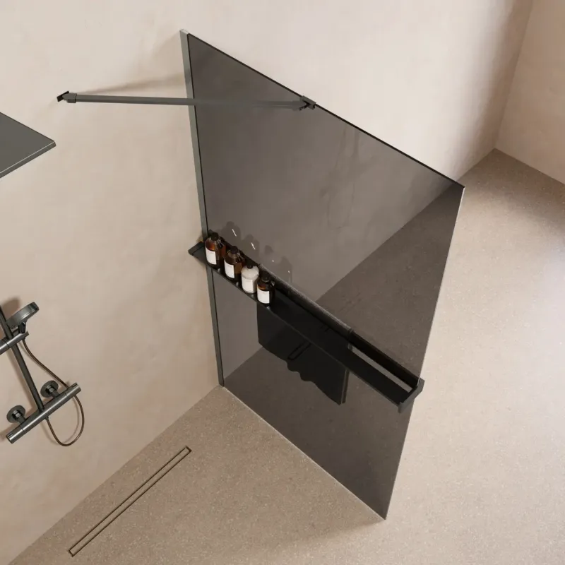 Saniclear Oblique inloopdouche 90cm met handdoekhouder en rookglas verouderd ijzer - gunmetal Op = Op