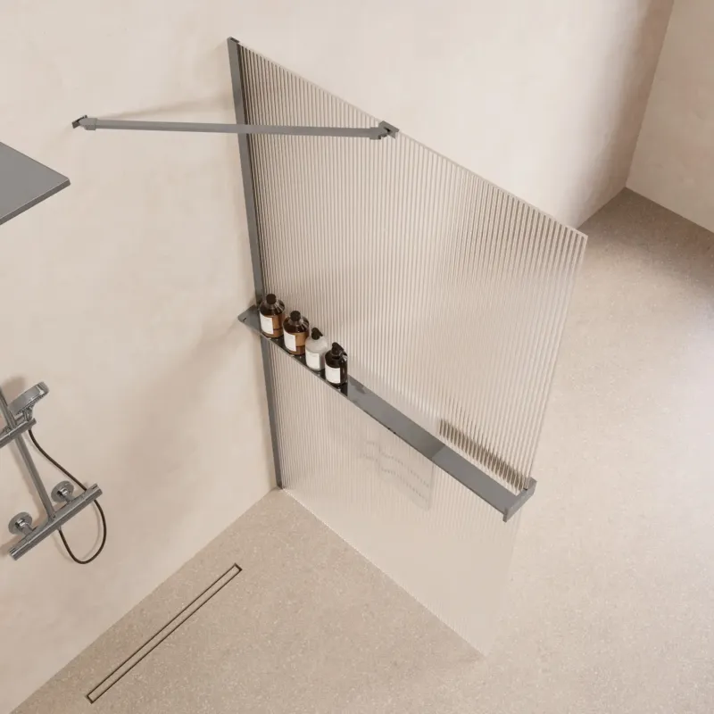 Saniclear Oblique inloopdouche 90cm met handdoekhouder en ribbelglas chroom Merkproduct