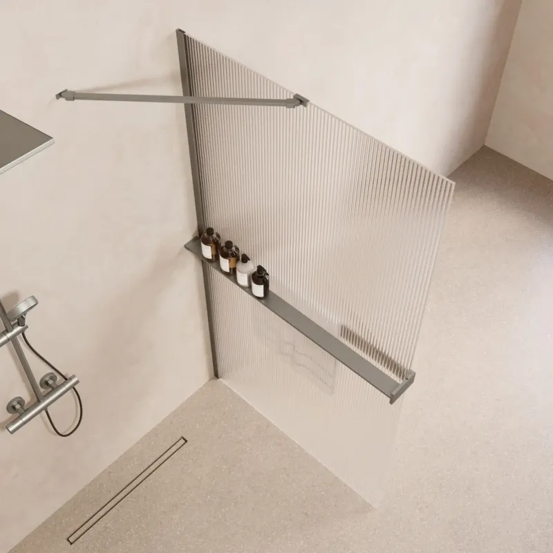 Saniclear Oblique inloopdouche 110cm met handdoekhouder en ribbelglas RVS Shop Nu