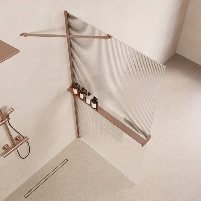 Bestseller Saniclear Oblique inloopdouche 100cm met handdoekhouder en ribbelglas geborsteld koper
