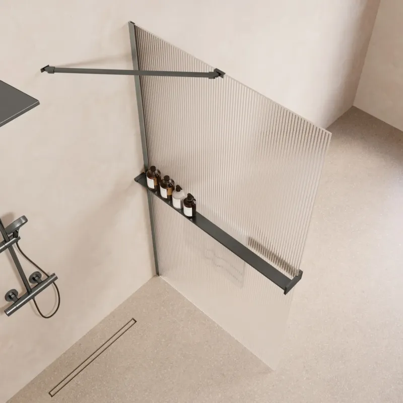 Exclusieve Aanbieding Saniclear Oblique inloopdouche 80cm met handdoekhouder en ribbelglas verouderd ijzer - gunmetal