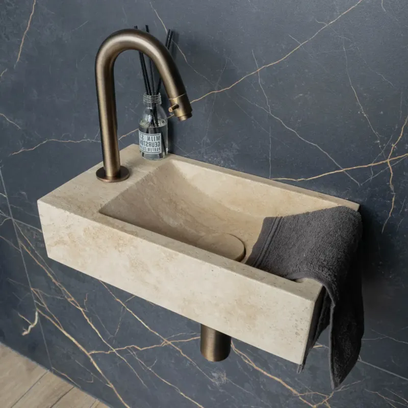 Saniclear White Travertin fontein met kraangat links 39x22x10cm Populair