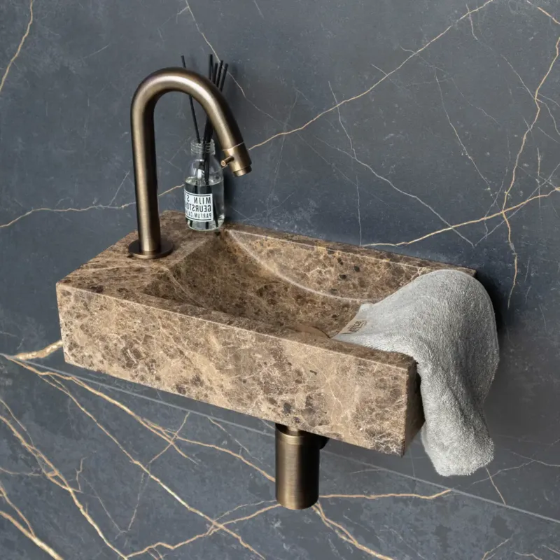 Express Levering Saniclear Dark Emperador fontein met kraangat links 39x22x10cm