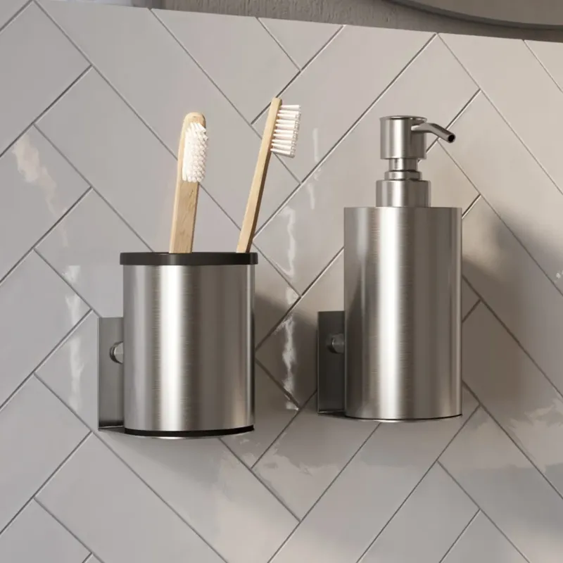 Brauer Brushed Edition zeepdispenser en beker RVS geborsteld Lage Kosten