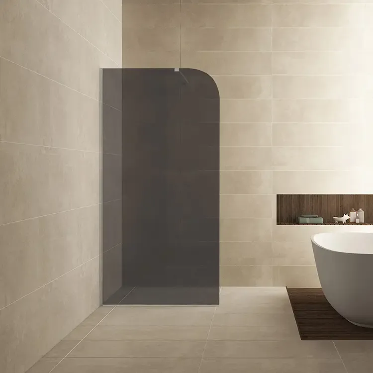 Express Levering Mueller Curvello afgeronde glaswand 100x200cm met rookglas anti-kalk