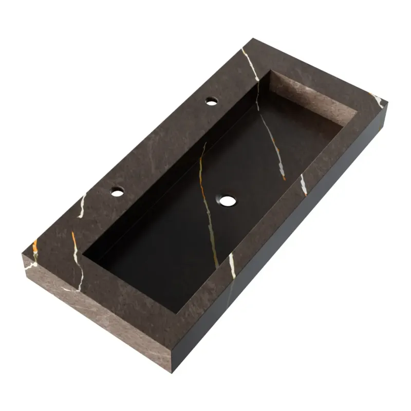 Actieprijs Brauer Coral wastafel marmerlook 100cm met 2 kraangaten copper brown