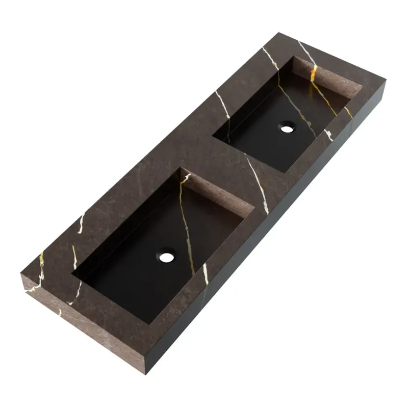 Express Levering Brauer Coral dubbele wastafel marmerlook 140cm zonder kraangat copper brown