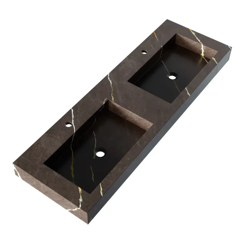 Seizoensaanbieding Brauer Coral dubbele wastafel marmerlook 140cm met 2 kraangaten copper brown