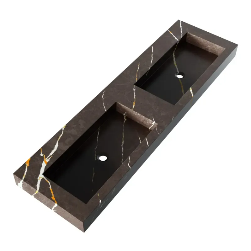 Exclusieve Aanbieding Brauer Coral dubbele wastafel marmerlook 160cm zonder kraangat copper brown