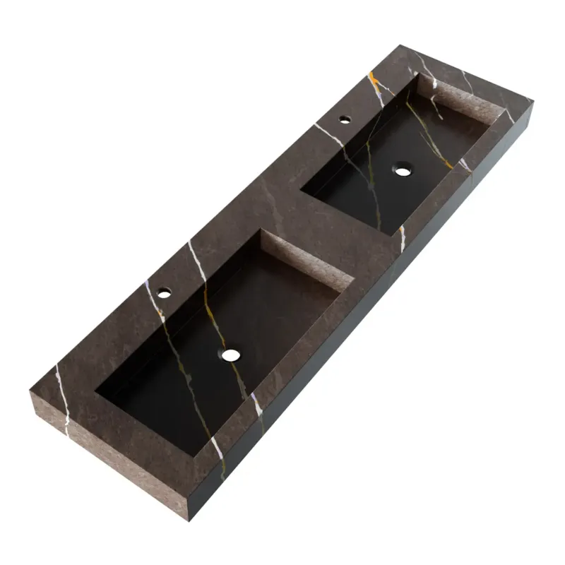 Gecertificeerd Brauer Coral dubbele wastafel marmerlook 160cm met 2 kraangaten copper brown