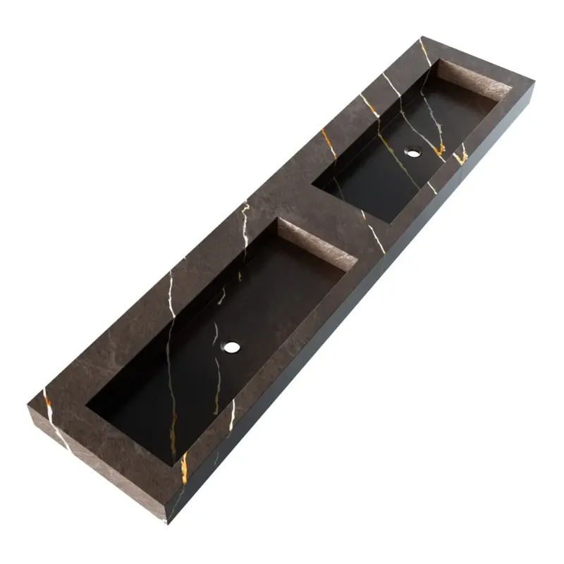 Brauer Coral dubbele wastafel marmerlook 200cm zonder kraangat copper brown Alleen Vandaag