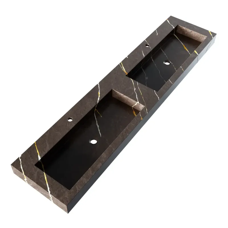 Brauer Coral dubbele wastafel marmerlook 200cm met 2 kraangaten copper brown Flitsaanbieding