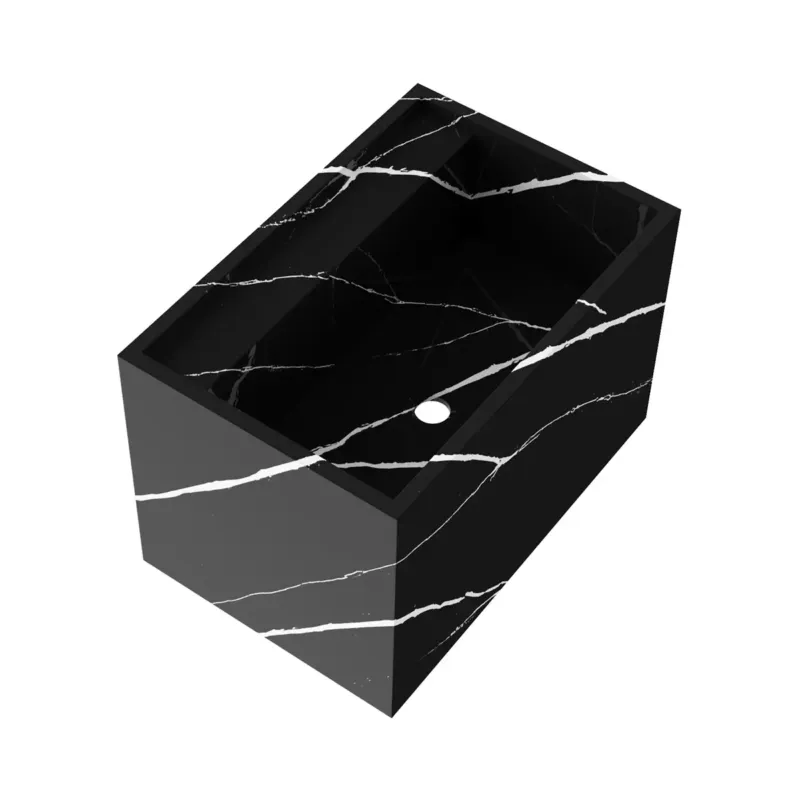 Brauer Nova vrijhangende wastafel marmerlook 60cm zonder kraangat nero marquina Direct Beschikbaar