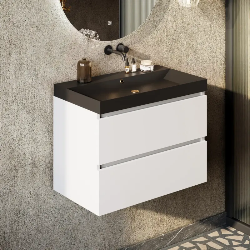 Fontana Kolo wastafelmeubel mat wit 80cm zwarte wastafel 0 kraangaten Premium