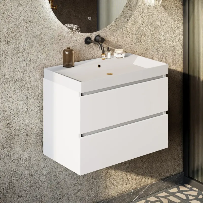Fontana Kolo wastafelmeubel mat wit 80cm glans witte wastafel 0 kraangaten Koop Vandaag