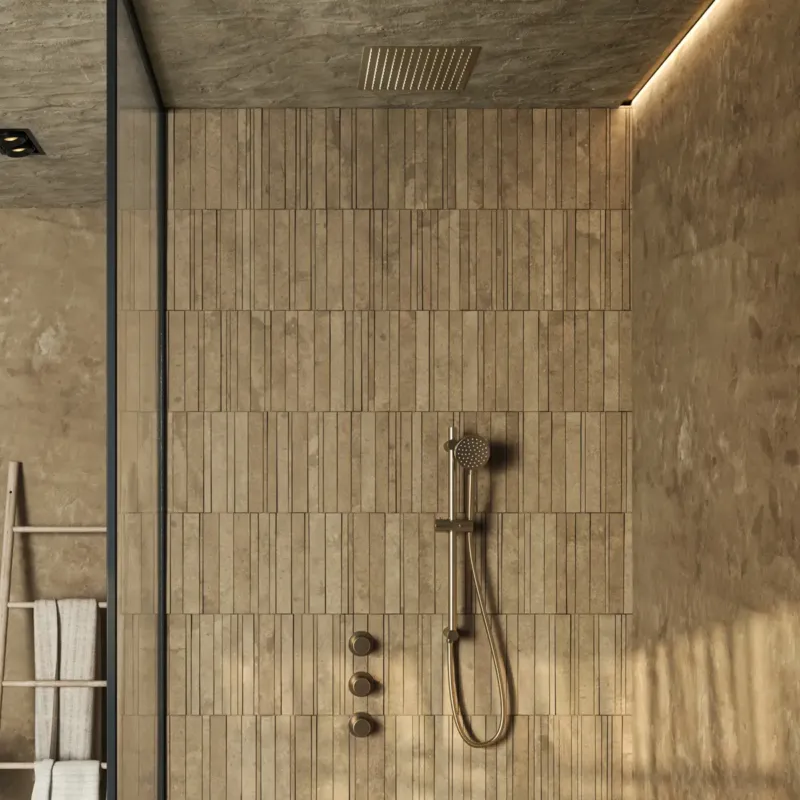 Saniclear Plus inbouw regendouche met inbouw douchekop 30x30cm en glijstang geborsteld messing - mat goud Tijdelijk Beschikbaar