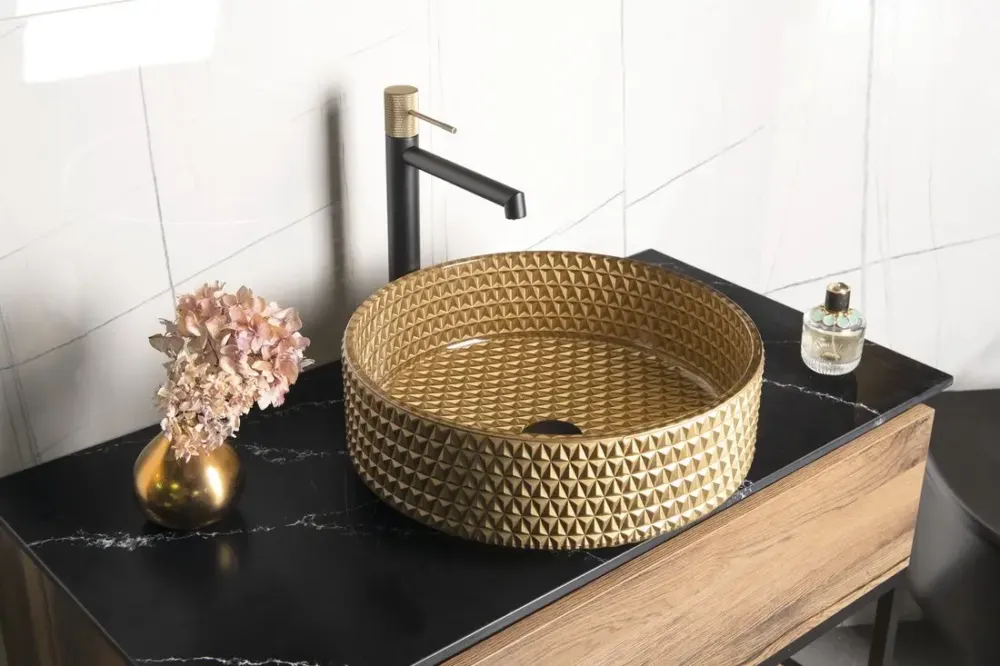 Sapho Maragua glazen waskom 40x40cm goud Weekendaanbieding