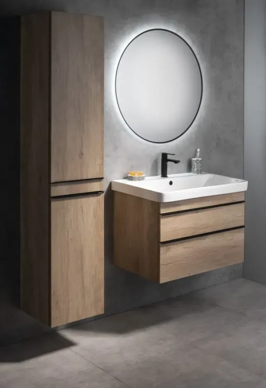 Betrouwbaar Sapho Sitia wastafelmeubel 80cm met LED spiegel en kolomkast eiken
