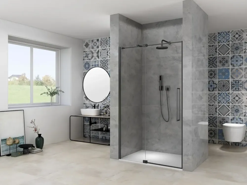 Direct Beschikbaar Van Rijn ST08 douchedeur met helder glas 85-95cm zwart
