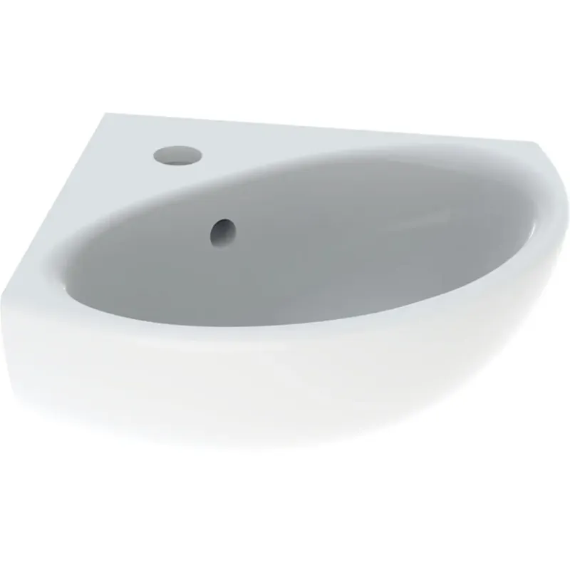 Geberit Bastia hoekfontein rond met kraangat 45,5x40cm wit glans Op = Op