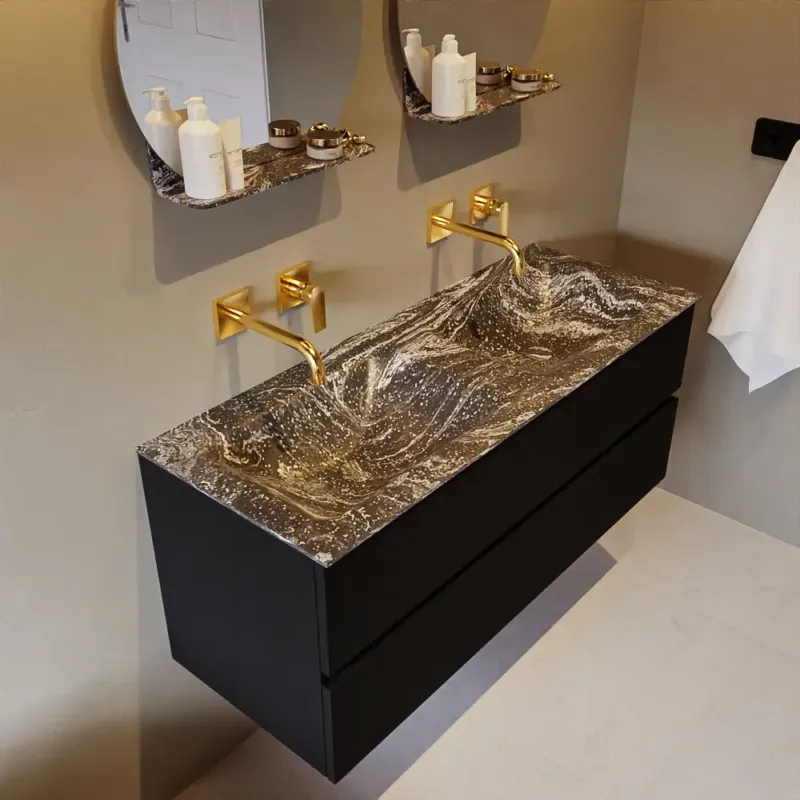 Mondiaz Vica DLux badmeubel 120cm urban 2 lades met wastafel lava dubbel zonder kraangat Nieuw
