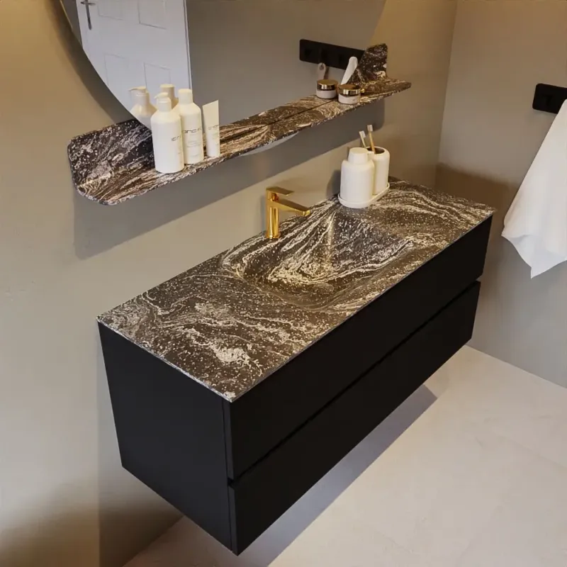 Actieprijs Mondiaz Vica DLux badmeubel 120cm urban 2 lades met wastafel lava midden 1 kraangat