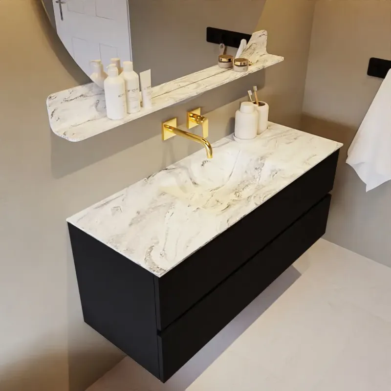 Veilige Betaling Mondiaz Vica DLux badmeubel 120cm urban 2 lades met wastafel glace midden zonder kraangat