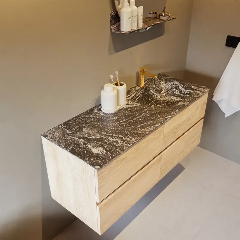 Premium Mondiaz Vica DLux badmeubel 120cm washed oak 4 lades met wastafel lava rechts 1 kraangat