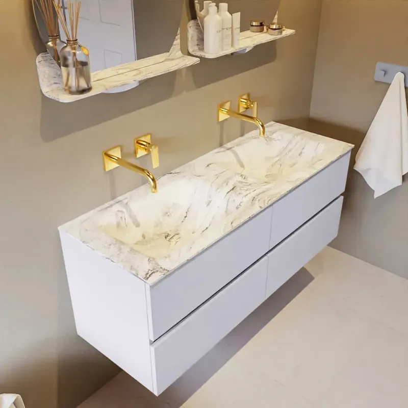 Voordeelprijs Mondiaz Vica DLux badmeubel 130cm cale 4 lades met wastafel glace dubbel zonder kraangat