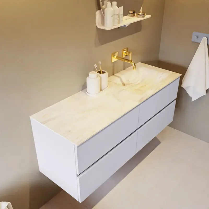 Must-Have Mondiaz Vica DLux badmeubel 130cm cale 4 lades met wastafel ostra rechts zonder kraangat