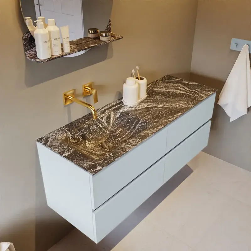 Beste Prijs Mondiaz Vica DLux badmeubel 130cm clay 4 lades met wastafel lava links zonder kraangat