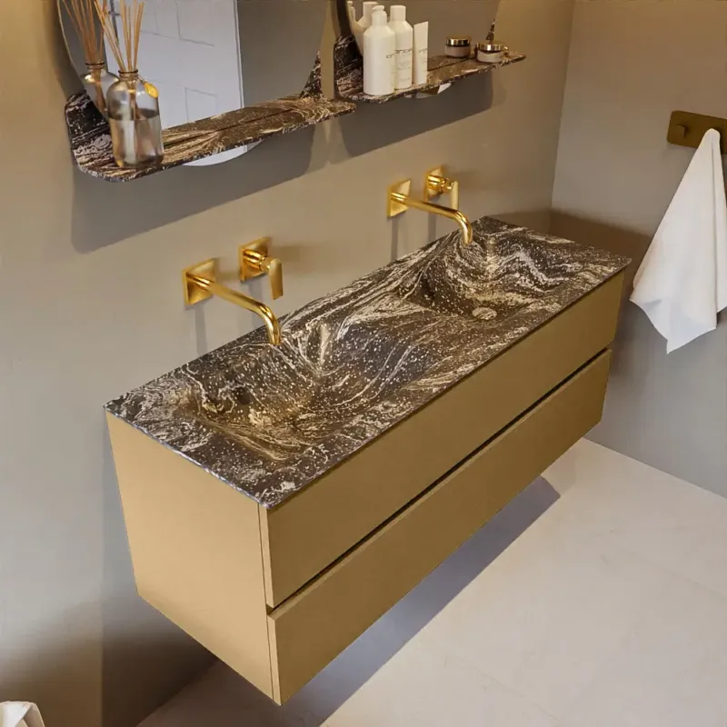 Op = Op Mondiaz Vica DLux badmeubel 130cm oro 2 lades met wastafel lava dubbel zonder kraangat
